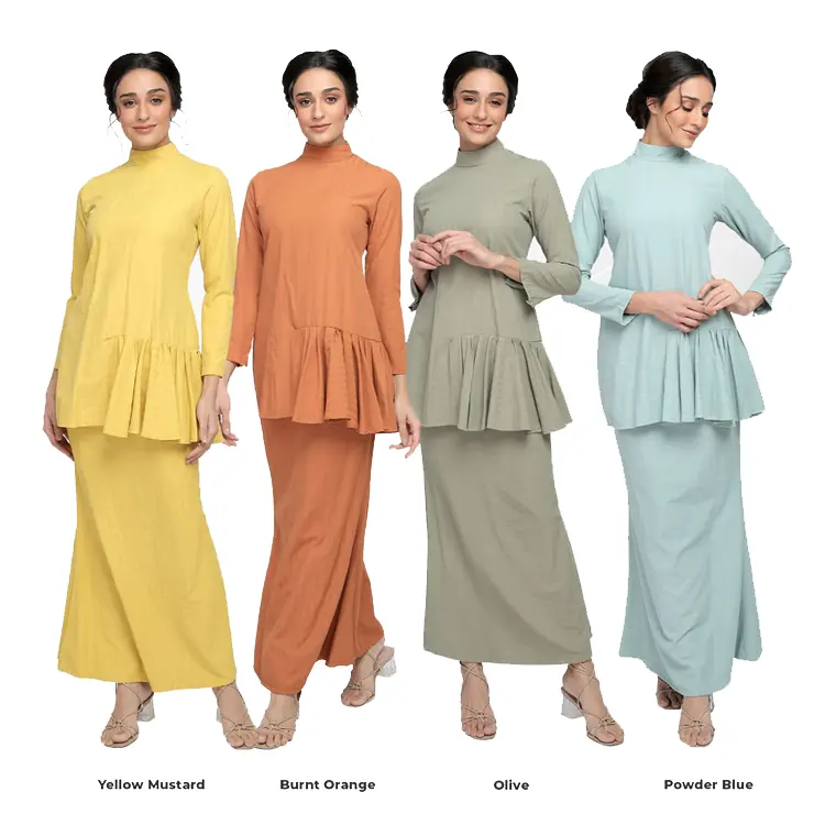 2022 Maleisië Indonesische Kleding Voor Vrouwen Kebaya Maleisische Moden Plain Casual Linnen Baju Kurung