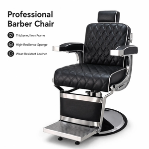 Hydraulic Reclining Barber Chair 360° Swivel Foldable <b>Footrest</b> PU Leather for Men's Barbershop - Product Image 4