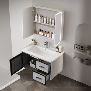 Set di Mobili Moderni <span class=keywords><strong>per</strong></span> <span class=keywords><strong>Bagno</strong></span> con Mobile Lavabo, Specchio a Parete e Armadietto Doccia - Product Image 2