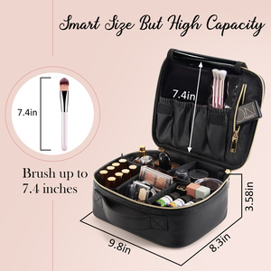 Travel Makeup <b>Bag</b> Leather Zipper Closure Adjustable Dividers Multi-Function Cosmetic Organizer Fashion Durable Toiletry <b>Bags</b> - Product Image 6