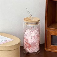 Gobelet esthétique en verre pour café glacé Bear Glass, sans BPA, avec couvercle, cadeau pour femmes et filles, 16 oz