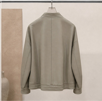 Blouson en cuir d'agneau à col montant et fermeture éclair pour femme, manteau en cuir véritable avec détails de coutures côtelées