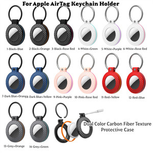 Étui de protection pour porte-clés Apple <span class=keywords><strong>AirTag</strong></span>, en PC, double couleur, texture fibre de carbone, avec boucle de verrouillage sécurisée - Product Image 4