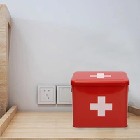 Boîte de premiers secours multifonctionnelle en fer blanc et rouge à deux niveaux, finition laquée, écologique, avec plateau amovible pour la maison