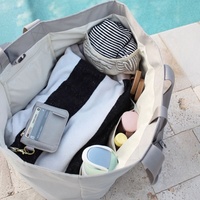 Sac de plage à bandoulière en lin entièrement personnalisé pour femmes avec fermeture ouverte