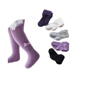 Collants pour enfants violets avec nœud, collants pour enfants, coton d'hiver, collants pour bébé - Product Image 1