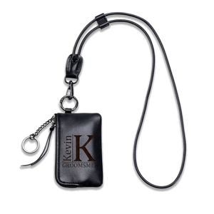Cartera Pequeñ<span class=keywords><strong>a</strong></span> de Cuero Personalizada, Monedero Minimalista con Nombre Grabado, Cordón Desmontable <span class=keywords><strong>para</strong></span> el Cuello, Regalo con Llavero - Product Image 1