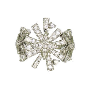 Anillo de oro blanco de 18 quilates con diamantes multirreguñados en pavé, diseño de estrella radiante, moderno, audaz y lujoso para mujer. - Product Image 1