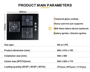 OEM/ODM Burner Gas Cooktop with Cast Iron & Glass Surface for & CE Approved for <b>Kitchen</b> Cooking - Product Image 2