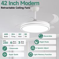 Ventilateurs de plafond rétractables avec éclairage et télécommande, économie d'énergie, fonction de mémoire, réglage de la minuterie, ultra silencieux, pales invisibles