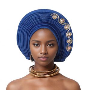 Vente en gros Nouveauté 2024 : Turban pour fille avec strass, Magnifiques chapeaux turban africains ornés de pierres, Foulard de mariage de luxe pour femme - Product Image 6