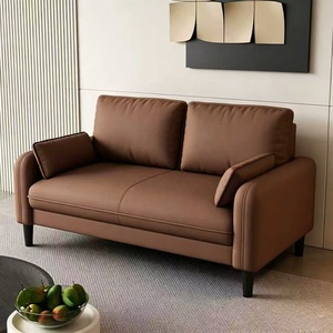 Sofá Seccional de Tela con Aspecto de Cuero Marrón, Sofá Moderno de Tres Plazas para Sala de Estar, Hotel o Apartamento - Product Image 3
