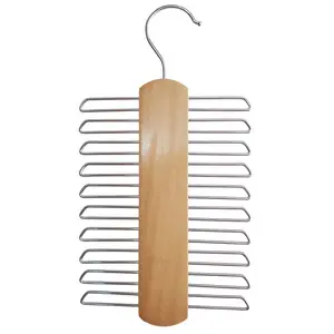 Bằng gỗ Tie Rack chủ với 20 móc bằng gỗ Tie Hanger vành đai móc áo