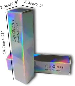 Boîtes pour gloss à lèvres, 10,7x2,3x2,3 cm, boîte d'emballage holographique argentée, boîtes d'emballage pour tubes de gloss à lèvres en papier kraft brillant - Product Image 4