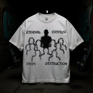 T-shirt Oversize con Grafica Eternal Destruction, Stile Grunge Punk Streetwear Y2K, Estetica Skater, per Uomo e Donna - Product Image 3