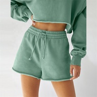 Bas quantité minimale de commande 100% coton éponge femmes Shorts ensemble 2 pièces sweat-shirt Shorts survêtement décontracté blanc solide survêtement logo personnalisé ensemble