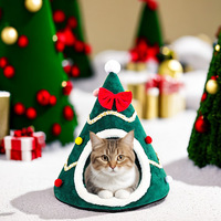 Lit pour chien et chat en tissu en forme de sapin de Noël avec chaleur hivernale, lit semi-fermé de style chinois pour animaux de compagnie
