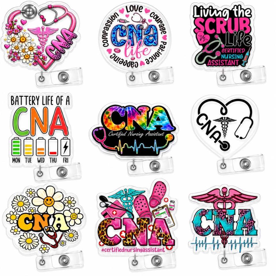 Cute CNA Badge Reel Retractable ID Card Holder Certified Nursing ...