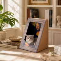 Maison pour chat triangulaire artistique 4D de style peinture célèbre et créative, avec cadre en carton durable à 3 panneaux amélioré, modèle Villa