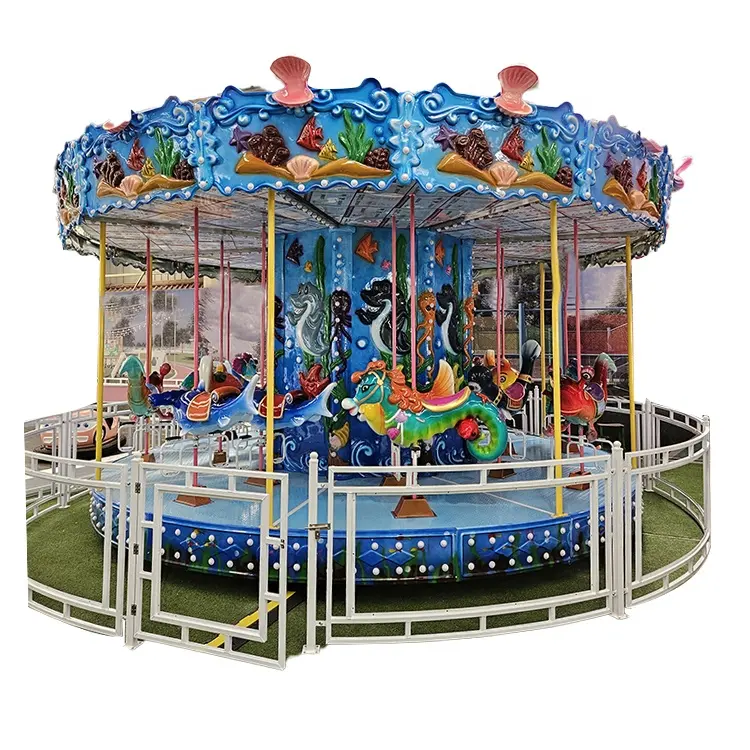 16-Seat Kiddie Electric Merry Go round Carousel Horses Fiberglass Amusement Rides for Home Outdoor Park for Sale