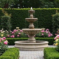 Fontaine de jardin classique européenne à 3 niveaux en marbre, grande fontaine d'eau en pierre sculptée à la main pour villa et cour