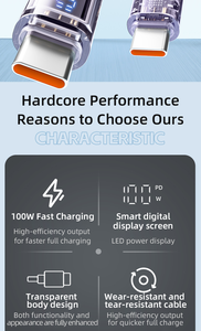 Cable de Carga Rápida y Transferencia de Datos Tipo-C a Tipo-C de 100W y 1m con Pantalla LED y Conductor de Cobre Estañado para Android y iPhone - Product Image 6