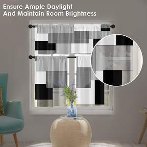 Rideaux de cuisine gris, blanc et noir, cantonnière, <span class=keywords><strong>rideau</strong></span> <span class=keywords><strong>court</strong></span> moderne gris foncé, draperies de salle de bain, petites draperies de café, 3 pièces - Product Image 4