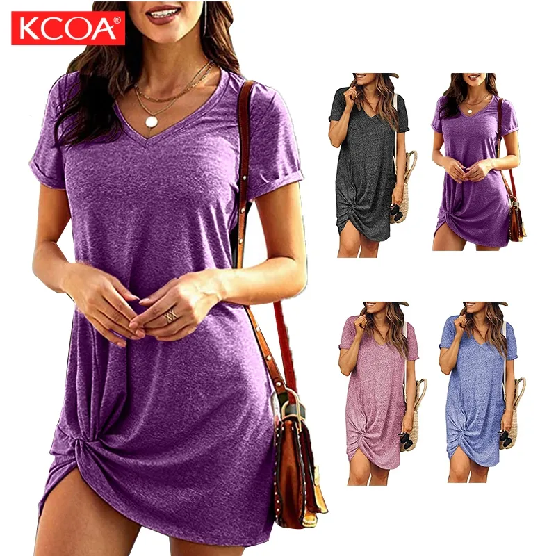 New Arrival Sexy Moda Feminina Estilo Solto Suor Casual Vestido de Manga Curta Com Decote Em V