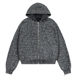 [Envío Inmediato] Sudadera con Capucha y Cremallera para Hombre 2026, Estilo Graffiti, Lavado Vintage, Streetwear, Alta Calidad - Product Image 1