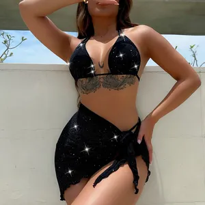 Tre pezzi neri Bikini donna copri costume da bagno moda costumi da bagno di alta qualità Sexy Beachwear fornitore