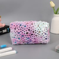 Sac cosmétique Dongjin personnalisé en forme de demi-lune avec fermeture éclair, en peluche, pour organiser les accessoires, avec logo en paillettes, pour le rangement du maquillage