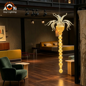 Lámpara Colgante de Cristal Esmerilado con Forma de Piña y Adorno de Hoja de Palma para Escaleras Dúplex y Hoteles Resort, Estilo Tropical con Forma de <span class=keywords><strong>Cactus</strong></span> Largo - Product Image 6