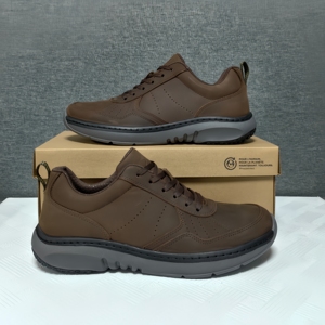 Coffee Color Matte Genuine Leather Casual Sports Shoes with Plush Lining and Rubber Midsole - Product Image 4