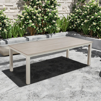 Table à manger moderne carrée en métal pour restaurant, café, boutique, hôtel, cour extérieure, salon, meubles d'extérieur de style panneau en bois
