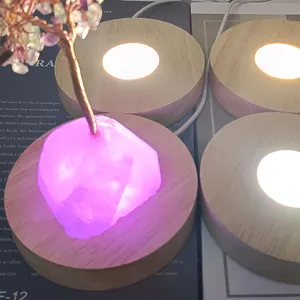 Nouveau cercle boule de cristal affichage support de support en bois Led lampe Base ronde lumière Base avec pour 3D cristal résine Arts objets