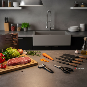 CASAMAX WL AS-3012 Set di 6 Coltelli in Acciaio al Carbonio con Pelapatate e Forbici, Manici in Legno, Design Ambidestro - Kit Utensili da Cucina - Product Image 3