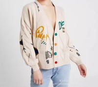 Cardigan de Noël brodé à la mode personnalisé pour femmes automne et hiver vêtements d'extérieur en tricot ample avec décoration de bouton