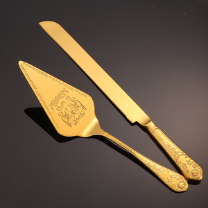 Stainless Steel <b>Cake</b> Knife And Spatula Set Embossed Gold Finish Birthday Party Cutlery Reusable <b>Cake</b> <b>Decorating</b> <b>Supplies</b> - Product Image 1