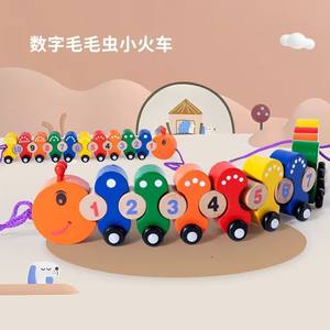 Juguete de remolque de <span class=keywords><strong>tren</strong></span> pequeño en forma de oruga de madera, remolque de bloques de construcción Digital, juguetes de madera para niños - Product Image 6