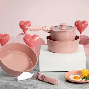 Hersteller umwelt freundliche benutzer definierte Logo rosa Aluminium abnehmbare abnehmbare Griffe Kochtöpfe
