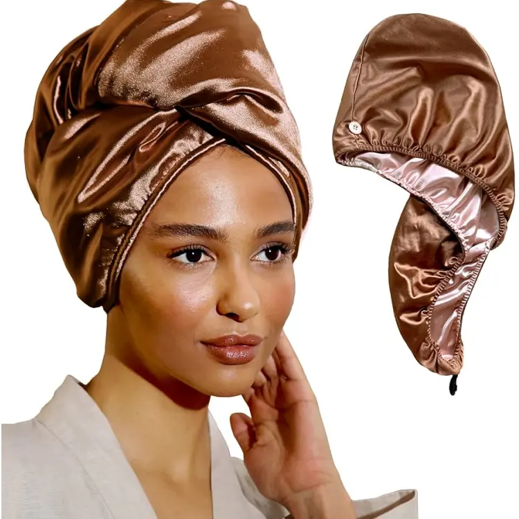 Microfiber Satin Turban Hair Plopping Towel Satin Hair Wrap Towel for Women Long Curly Hair