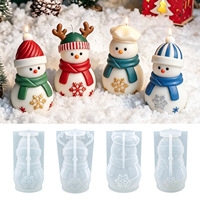 Nouveau moule en silicone 3D Bonhomme de neige avec écharpe pour bougies d'aromathérapie DIY de Noël et ornements en plâtre faits main, compatible four