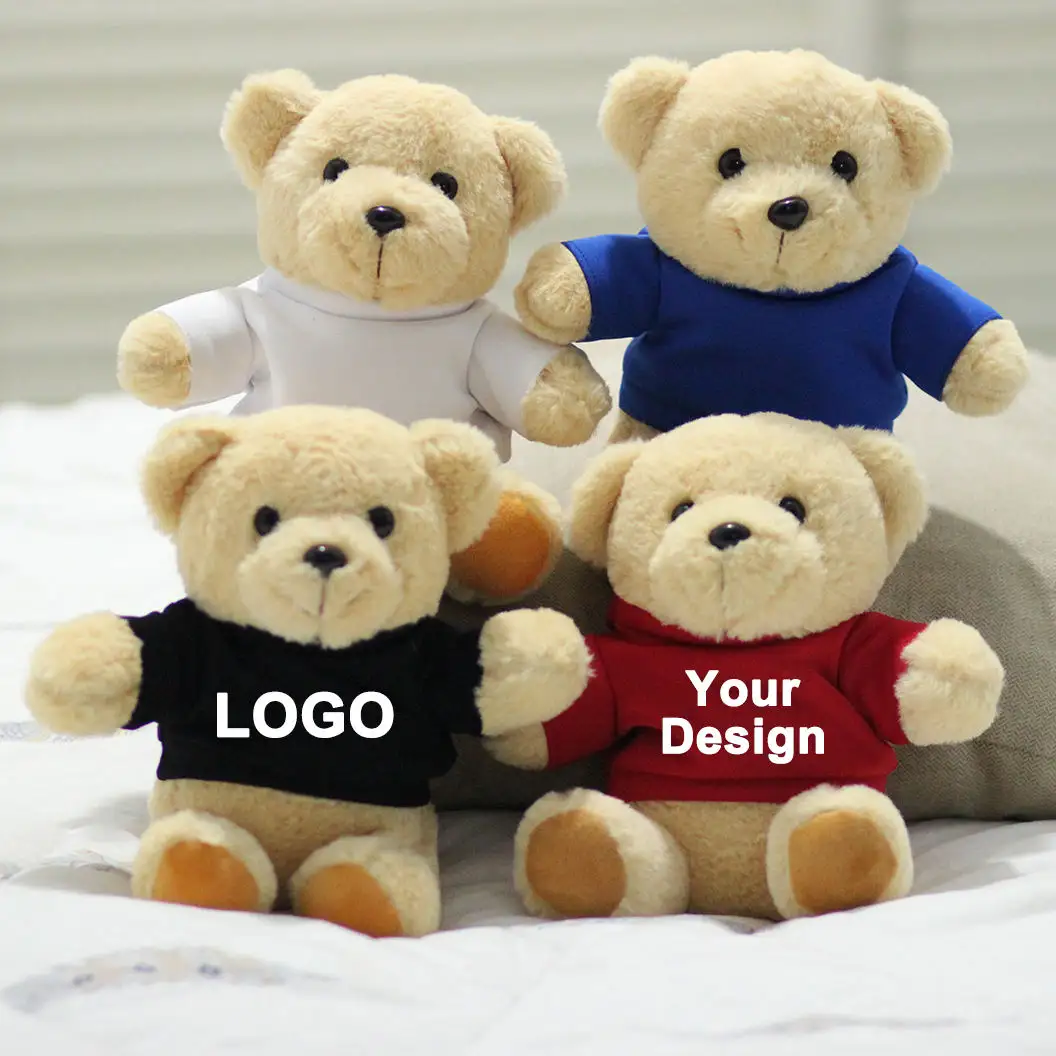 Giocattoli Songshan regali promozionali a buon mercato camicia bianca nera personalizzata carino peluche orso di peluche Logo personalizzato orsacchiotto di peluche con t-shirt