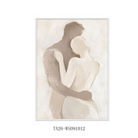 Peinture romantique de couple enlacé, beige neutre, style Art déco, cadre métallique, grande toile décorative pour la maison, chambre à coucher, mur