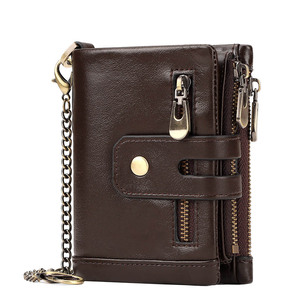 Couro Bolsa De Luxo De Couro RFID Casual Carteira De Cartão De Couro Gents Titular Do Cartão Do Vintage Duplo Correntes Carteira Dos Homens - Product Image 2