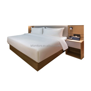 Hotel Twin Bedroom Furniture Set Two Single Beds Frame with Wooden <b>Headboard</b> Shared Nightstand for 3 Star Hotel Guest Room - Product Image 4
