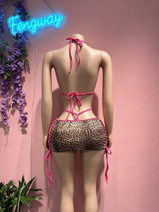 2026 Women Leopard Printed 2 Piece Set Halter Bodysuit Tops + Side Lace up Mini Skirt Night <strong>Club</strong> <strong>Sexy</strong> Wear <strong>Outfits</strong> - Product Image 2