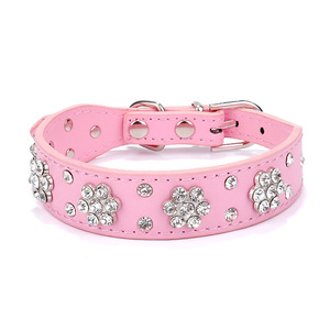 Collar de lujo para mascotas de PU con incrustaciones de joyas de flores de diamantes característica de liberación rápida para perros gatos - Product Image 6