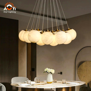 Lustre moderne de luxe en albâtre, <span class=keywords><strong>suspension</strong></span> multi-têtes en pierre naturelle <span class=keywords><strong>pour</strong></span> villa, salon, hall d'hôtel - Product Image 6