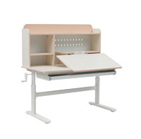 Ensemble Chaise et Table d'Art Pliante Multi-Angles en Bois pour Enfants avec Levage Manuel par Manivelle, Organisateur Pegboard et Table à Manger Intégrée